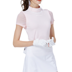 Women's short-sleeved top with mesh sleeves and a round neck (pink)