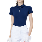 High-elasticity, soft collared short-sleeved top for women (royal blue)