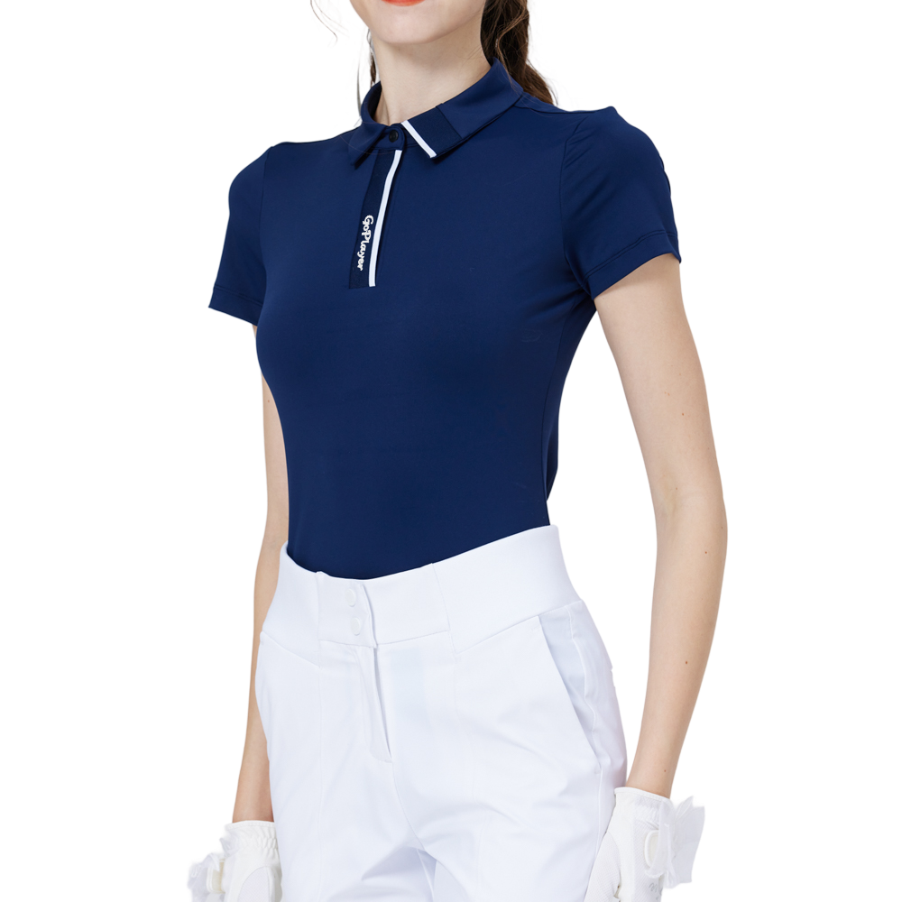 高彈柔軟翻領女短袖上衣(寶藍)