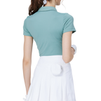 High-elasticity, soft, collared short-sleeved top for women (light green)