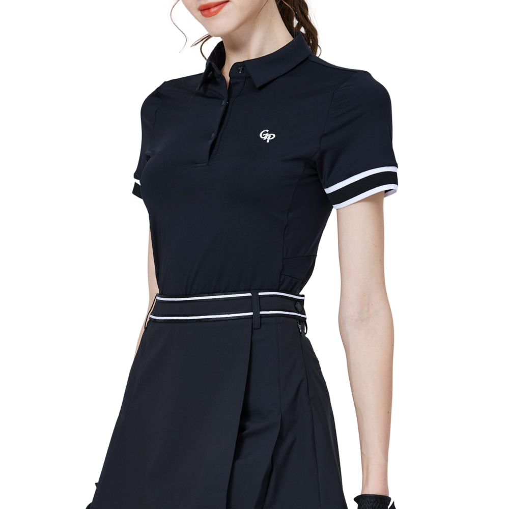 Ribbed cuffs, silky finish, women's short-sleeved top (black)
