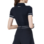 Ribbed cuffs, silky finish, women's short-sleeved top (black)