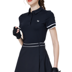 Ribbed cuffs, silky finish, women's short-sleeved top (black)