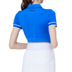 Ribbed cuffs, silky finish, women's short-sleeved top (blue)