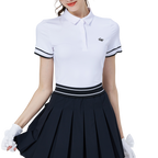 Ribbed cuffs, silky finish, women's short-sleeved top (white)