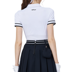 Ribbed cuffs, silky finish, women's short-sleeved top (white)