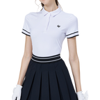 Ribbed cuffs, silky finish, women's short-sleeved top (white)