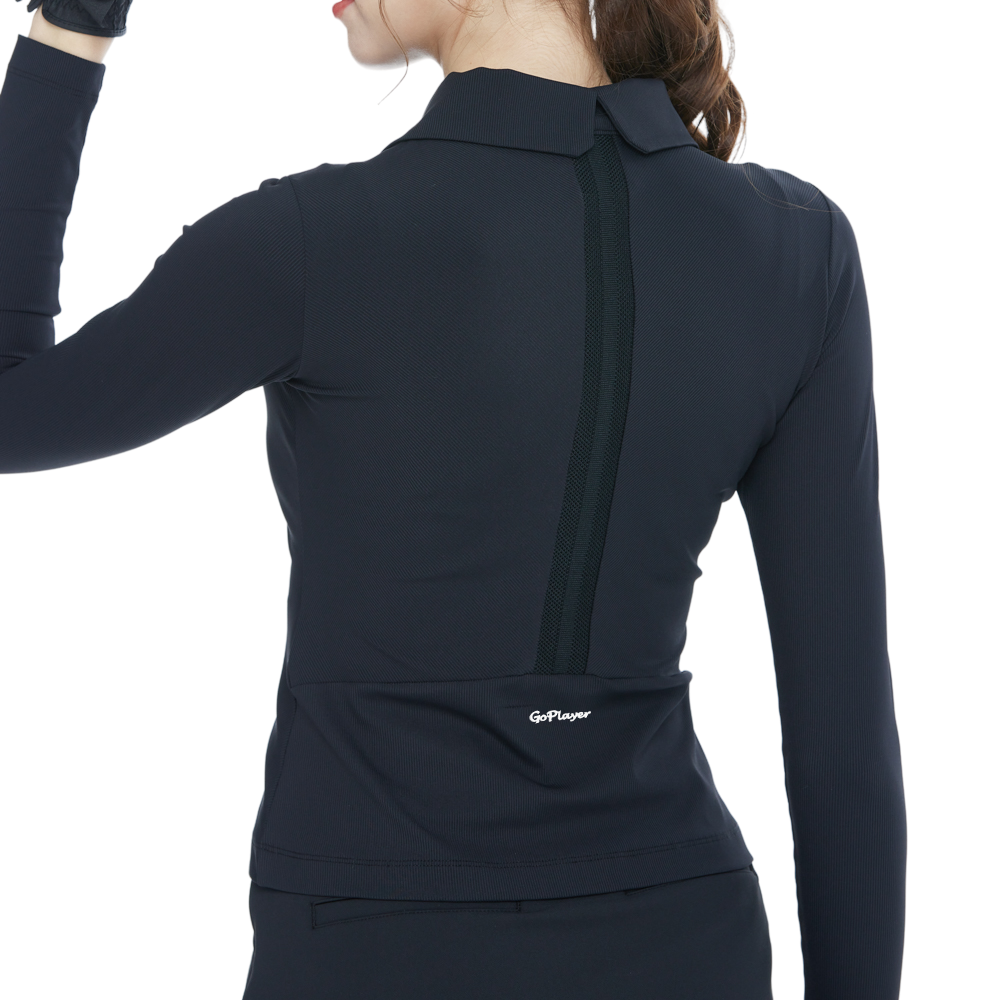 Black cardigan with long sleeves.