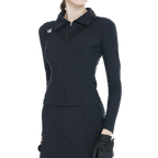 Black cardigan with long sleeves.