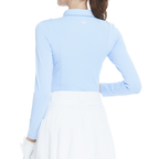 同色拼接長袖上衣(粉藍)