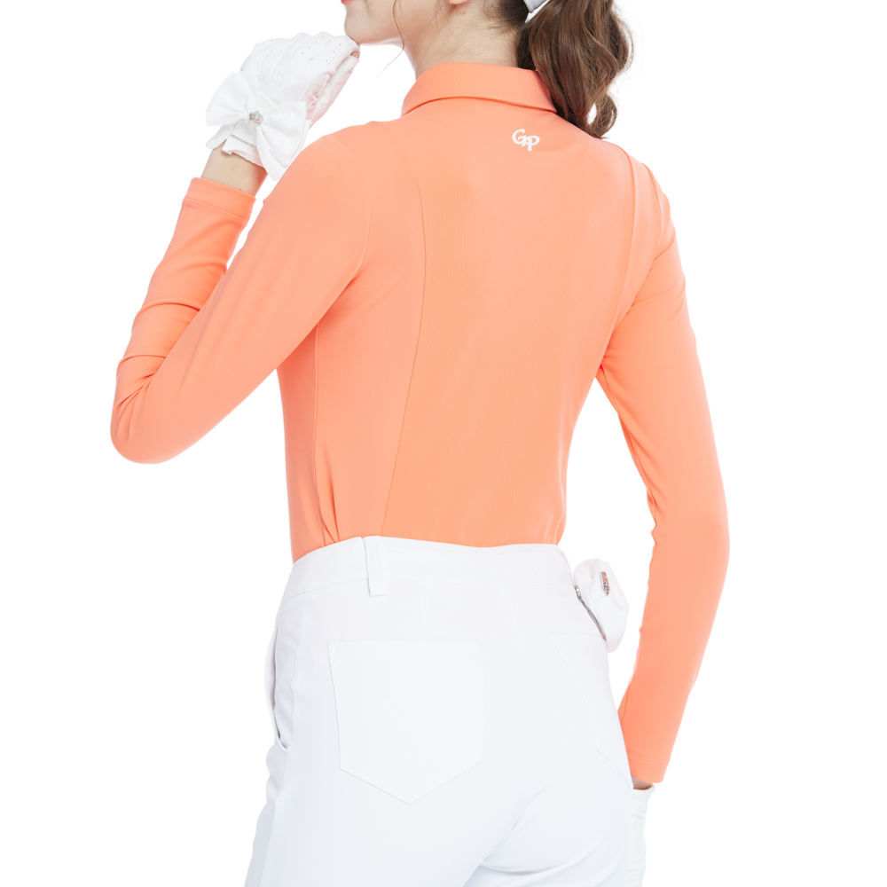 Tonal color-blocked long-sleeved top (orange)