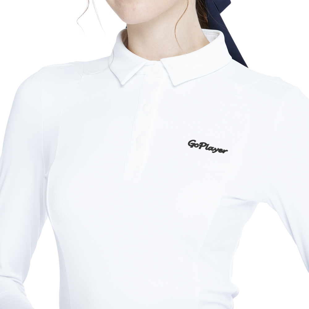 White long-sleeved top with color blocking