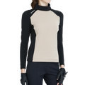 Khaki turtleneck sweatshirt with diagonal zipper