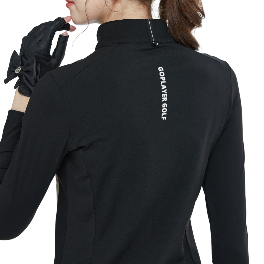 Khaki turtleneck sweatshirt with diagonal zipper