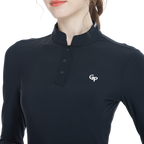 Black long-sleeved top with stand-up collar