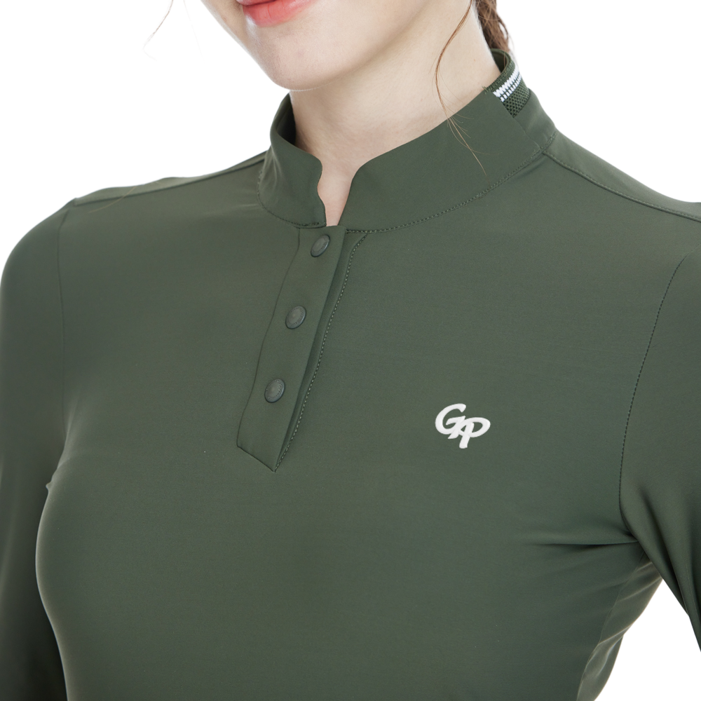 Stand-up collar long-sleeved top (military green)