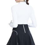 White long-sleeved top with stand-up collar