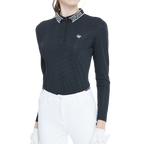 Black long-sleeved knitted jacquard collar top