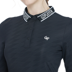 Black long-sleeved knitted jacquard collar top