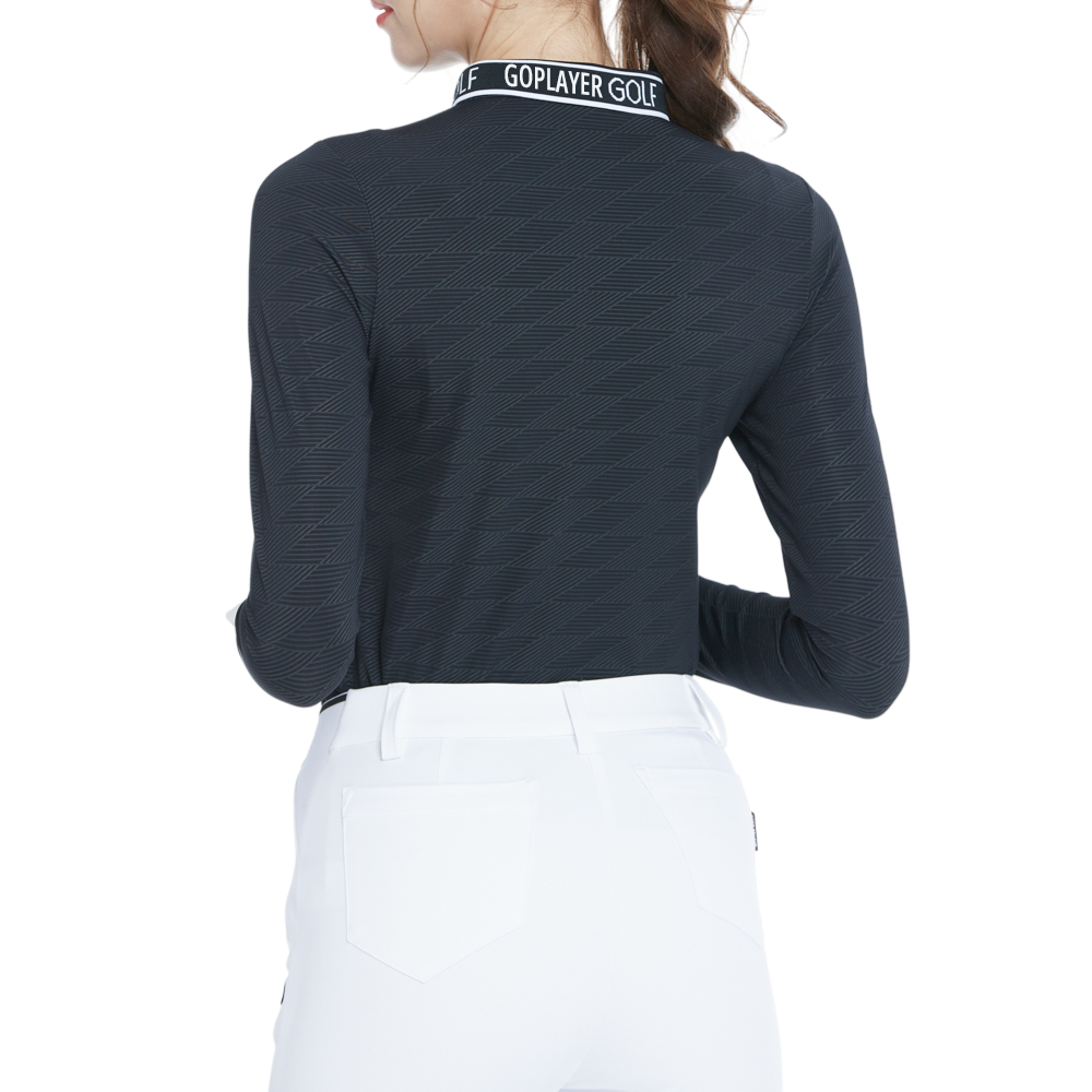 Black long-sleeved knitted jacquard collar top
