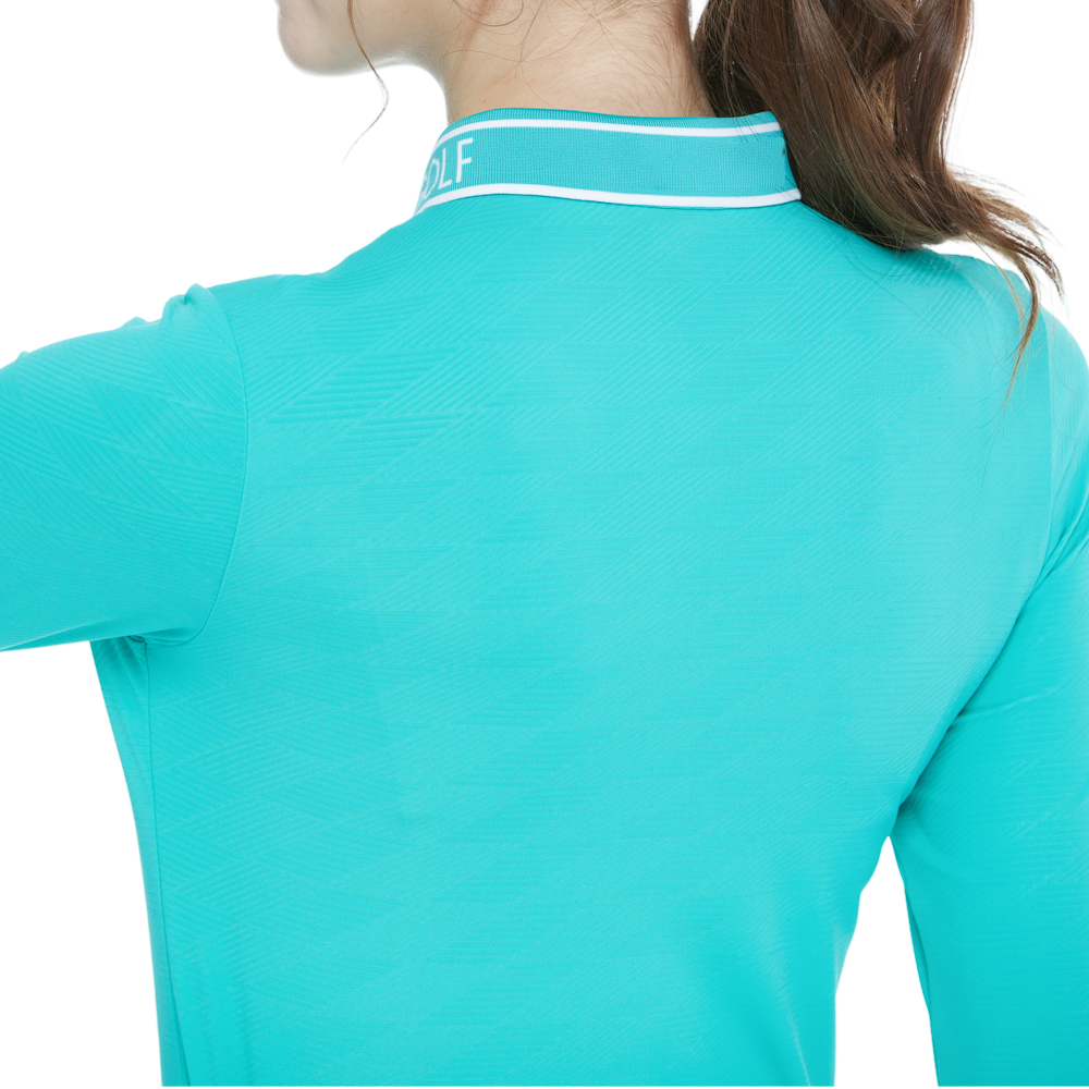 Knitted jacquard collar long-sleeved top (cyan/blue)