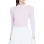 Knitted jacquard collar long-sleeved top (pink)