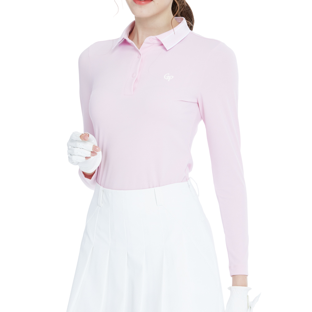 Knitted jacquard collar long-sleeved top (pink)