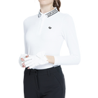 White long-sleeved knitted jacquard collar top