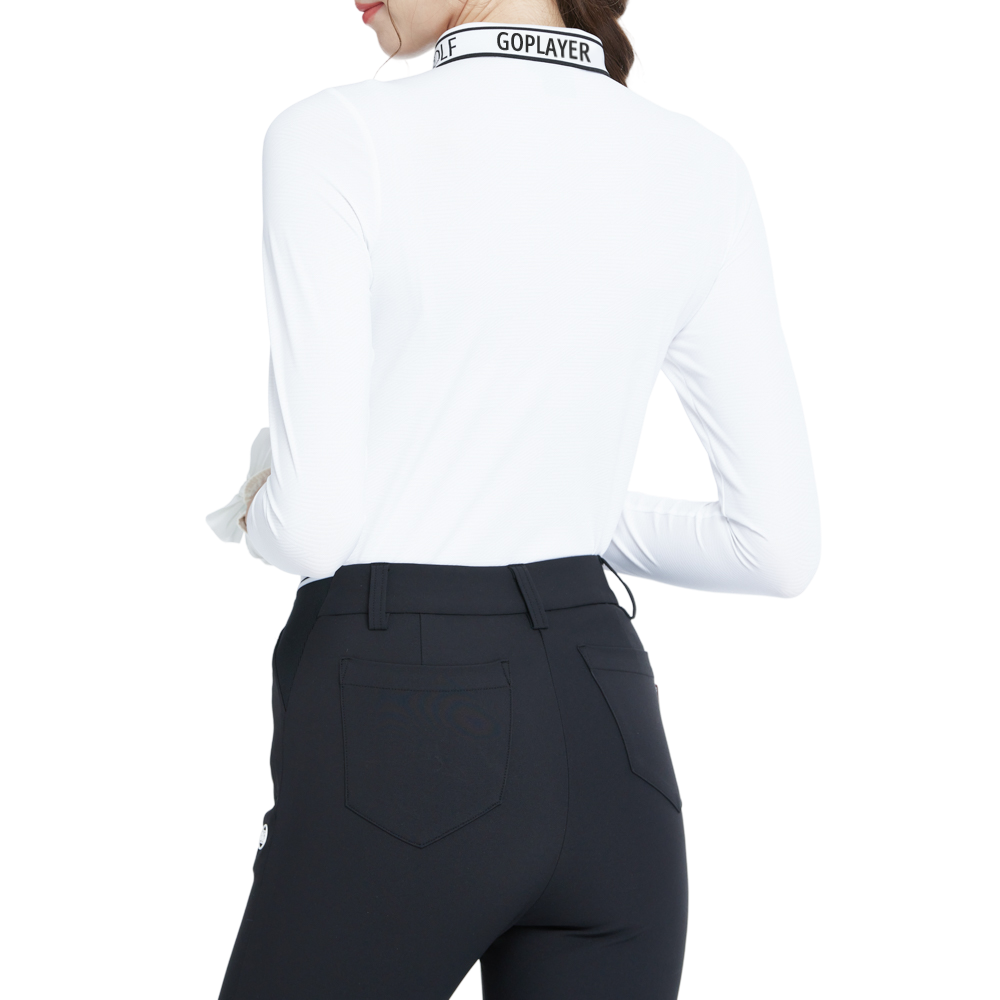 White long-sleeved knitted jacquard collar top