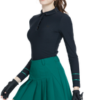 Black brushed fleece long-sleeved top with turn-down collar