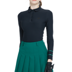 Black brushed fleece long-sleeved top with turn-down collar