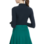 Black brushed fleece long-sleeved top with turn-down collar