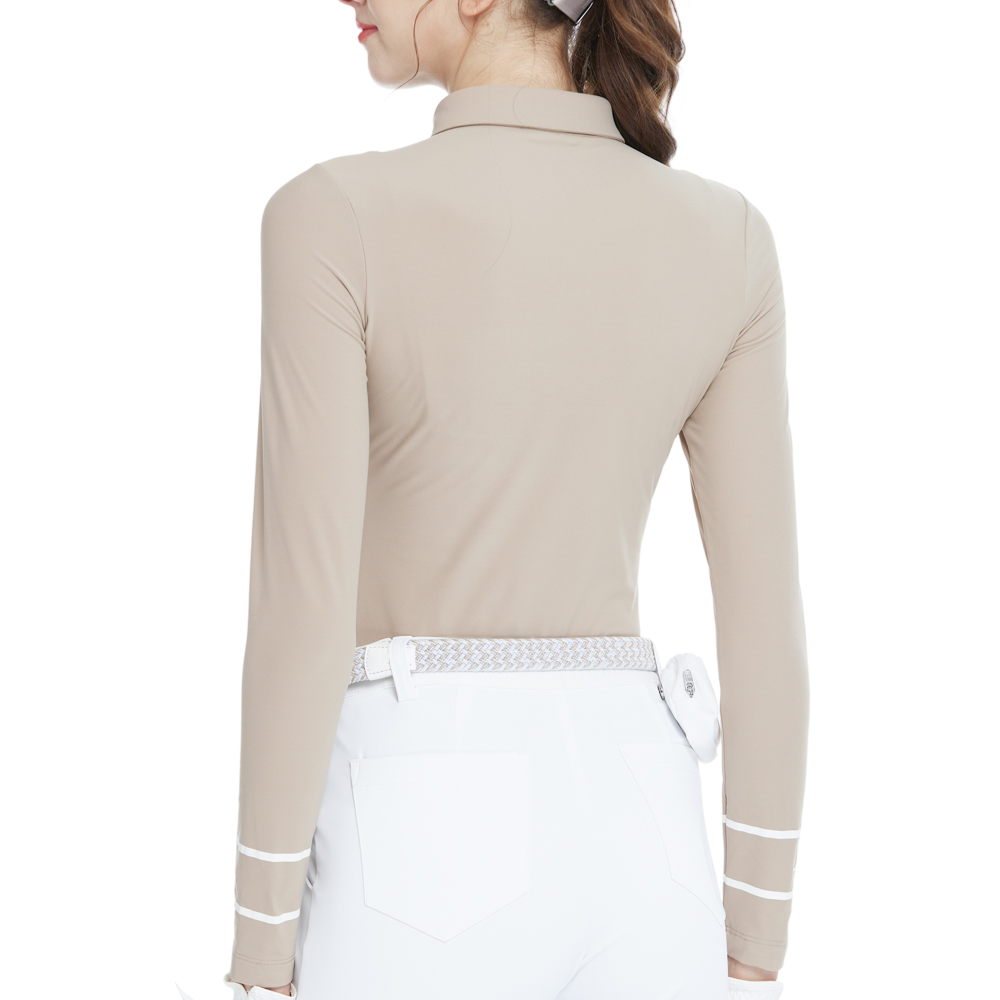 Collared brushed long-sleeved top (khaki)