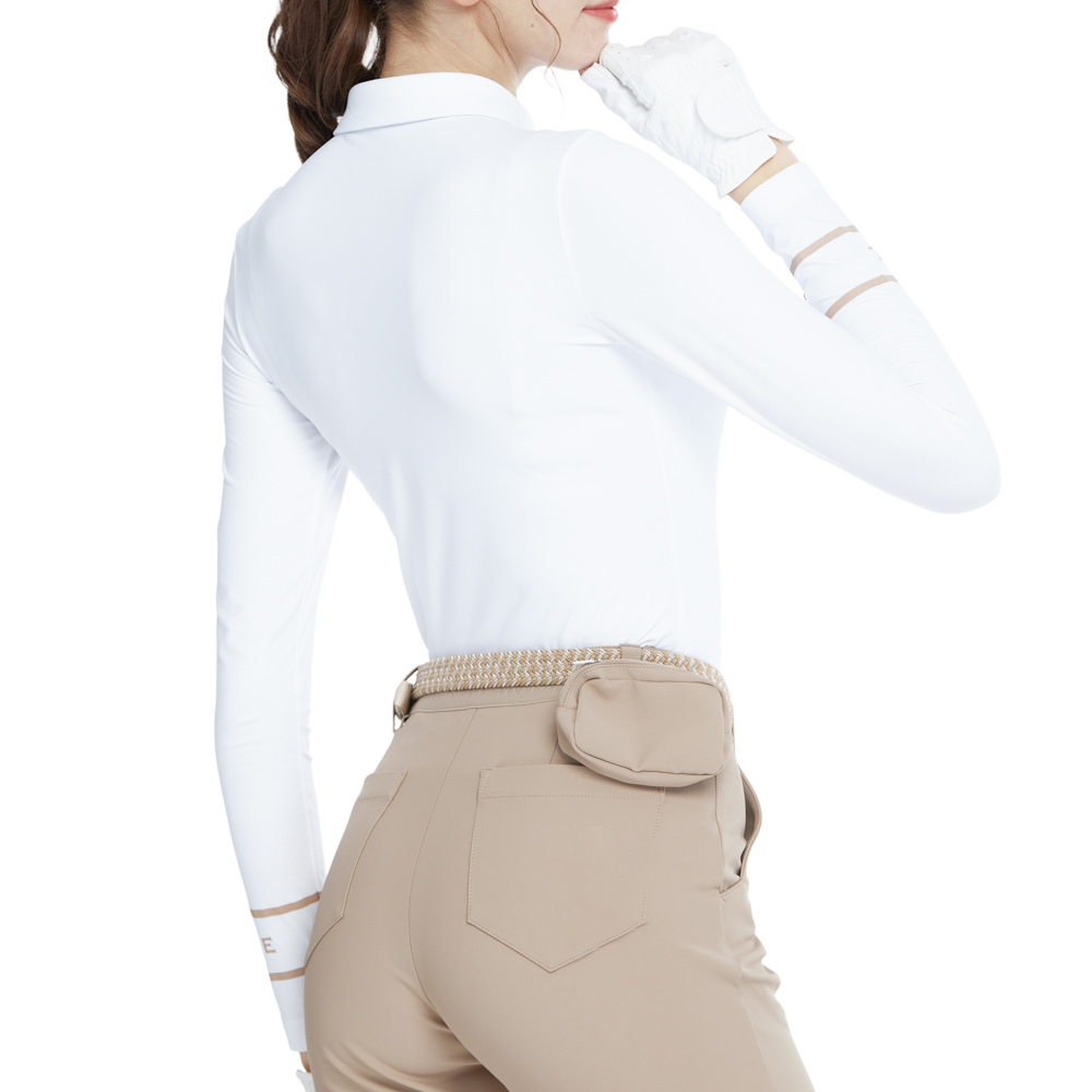 White brushed collar long-sleeved top