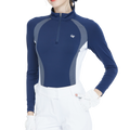 Zippered stand-up collar color-blocked long-sleeved top (royal blue)