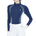 Zippered stand-up collar color-blocked long-sleeved top (royal blue)