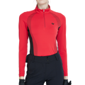 Zippered stand-up collar color-blocked long-sleeved top (red)