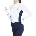 Zippered stand-up collar color-blocked long-sleeved top (white)