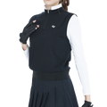 Stand-up collar, fitted waist, long-sleeved vest (black)