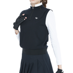 Stand-up collar, fitted waist, long-sleeved vest (black)