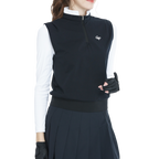 Stand-up collar, fitted waist, long-sleeved vest (black)