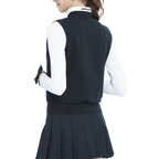 Stand-up collar, fitted waist, long-sleeved vest (black)
