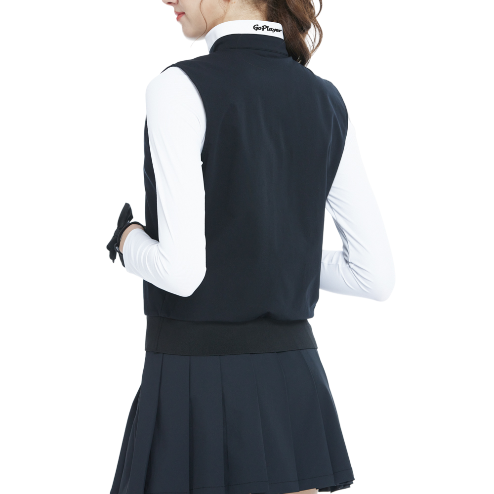 Stand-up collar, fitted waist, long-sleeved vest (black)