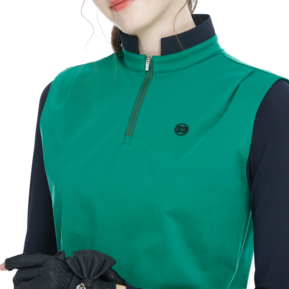 Stand-up collar, fitted waist, long-sleeved vest (green)