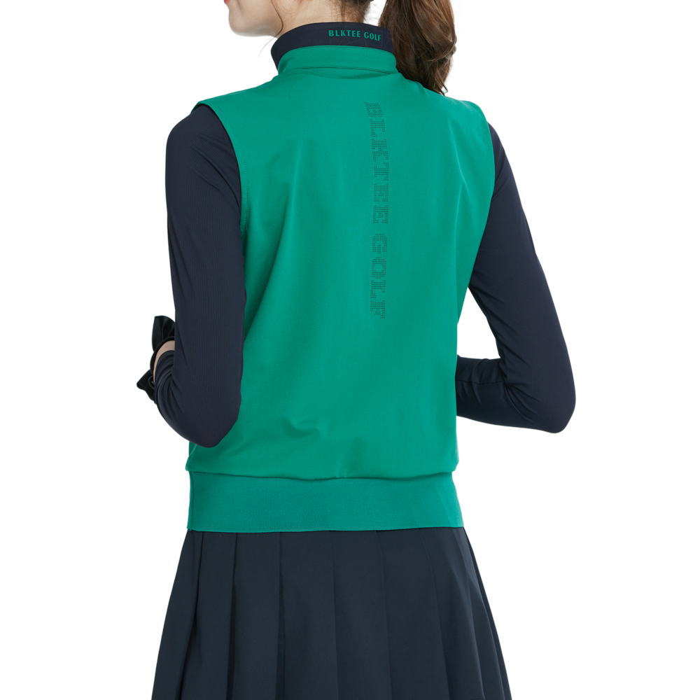 Stand-up collar, fitted waist, long-sleeved vest (green)