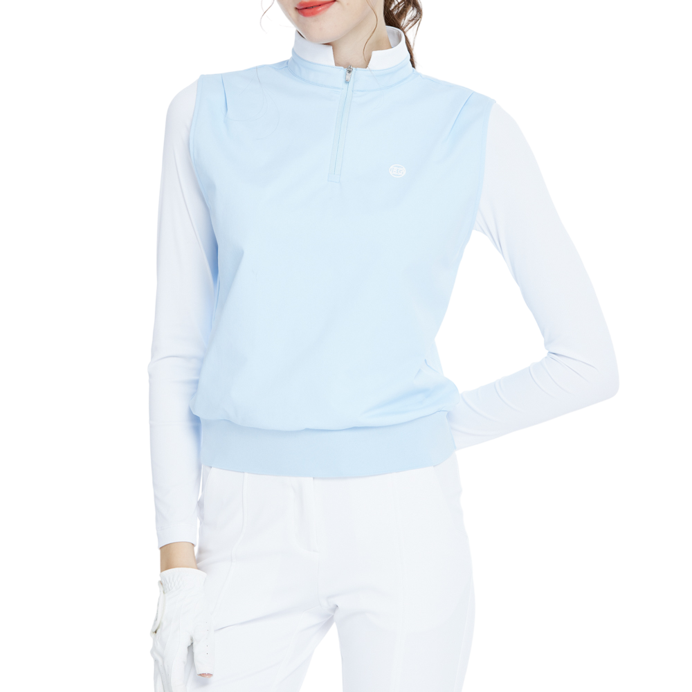 Stand-up collar, fitted waist, long-sleeved vest (light blue)