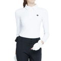 White long-sleeved collared top with rhinestone embellishments.