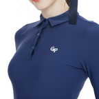 Collared, fitted waist, long-sleeved top (royal blue)