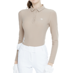 Collared, fitted waist, long-sleeved top (khaki)