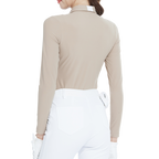 Collared, fitted waist, long-sleeved top (khaki)
